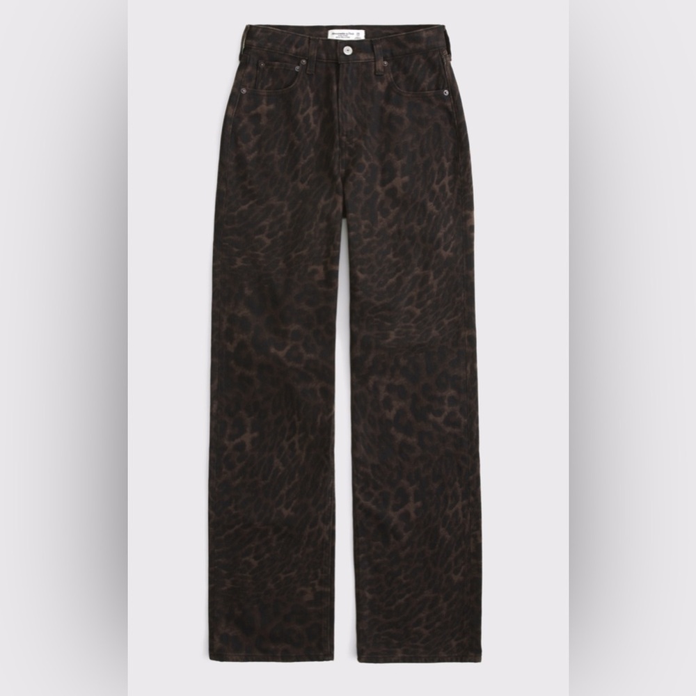 NWT Abercrombie & Fitch 90s Relaxed High Rise Brown & Black Leopard Print Jeans